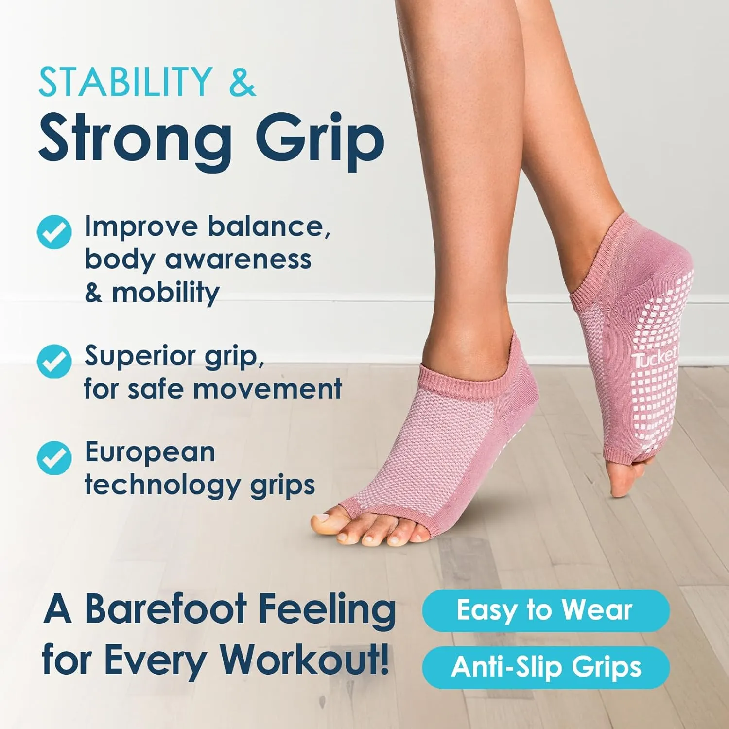 Tucketts Flow Toeless Pilates Socks with Grips for Women, Non-Slip Barre Yoga Socks for Barefoot Workouts, Sizes 5-13, 1 Pair