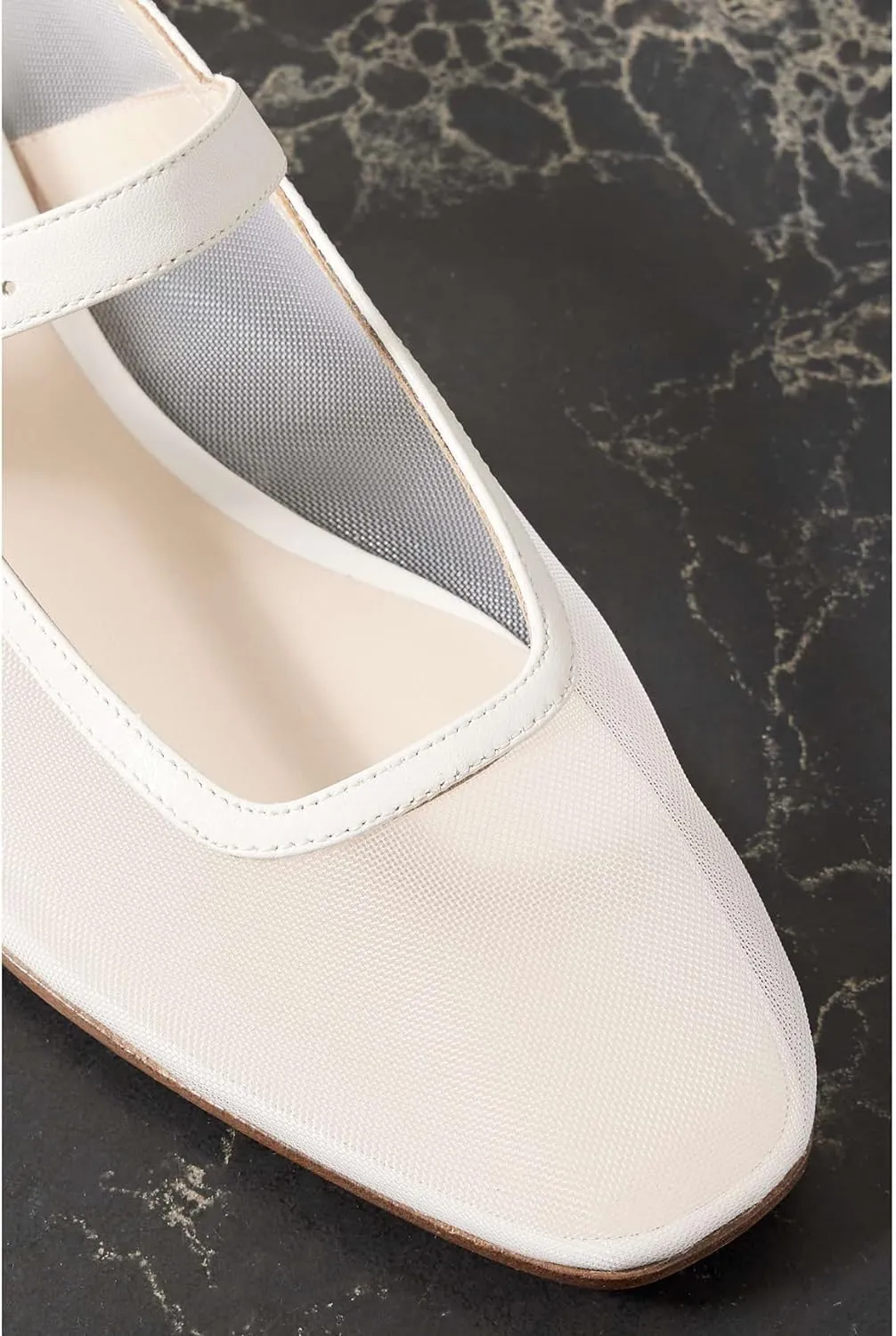 Tulle Mesh Ballet Flats for Women Slingback Square Toe Buckle Strap Slip On Fishnet Ballerina Shoes Casual Comfortable Dress Mary Jane Flat Sandals Leather