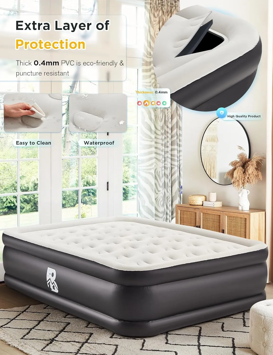 Twin Size Air Mattress with Built-in Pump 18" Raised - 2-Min Set Up, No Odd Smell, 600 lb Support, Foldable Air Bed with Storage Bag, Perfect for Camping, Guests & Home Use