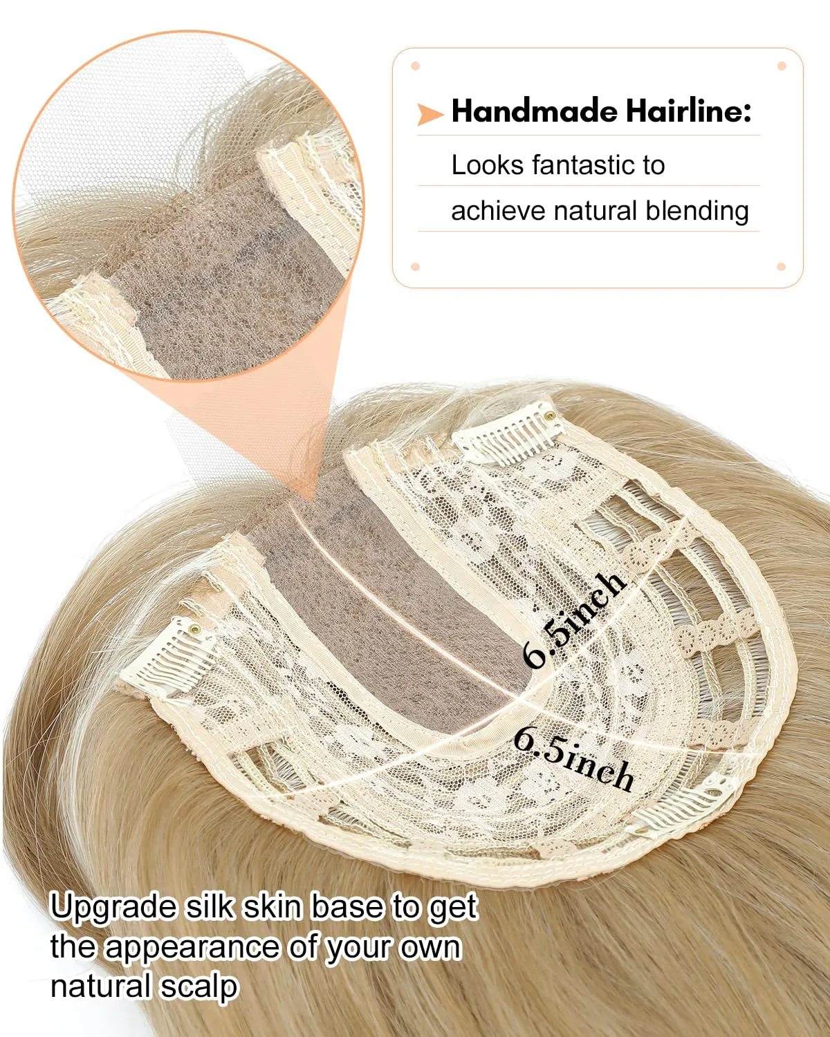 UDU 20" Wavy Ombre Highlight Synthetic Hair Topper for Women with Thinning Hair with Fringe Bang Adds Volume Change Hairstyle