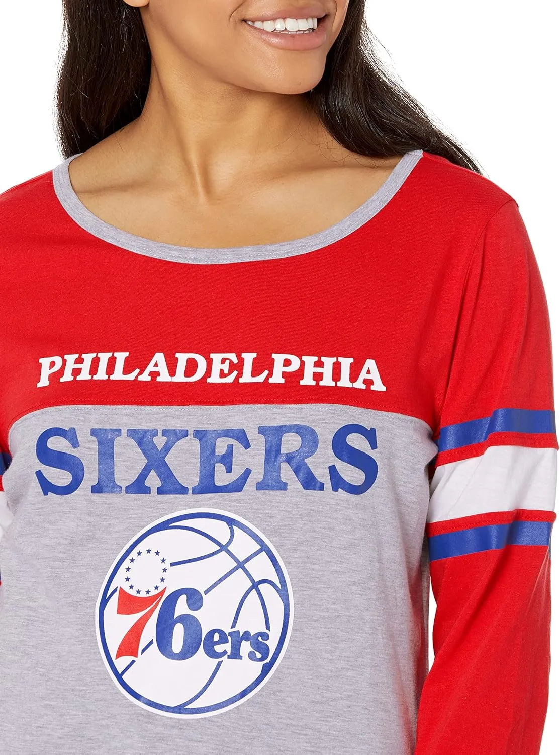 Ultra Game Women's NBA Official Raglan Baseball 3/4 Long Sleeve Shirt