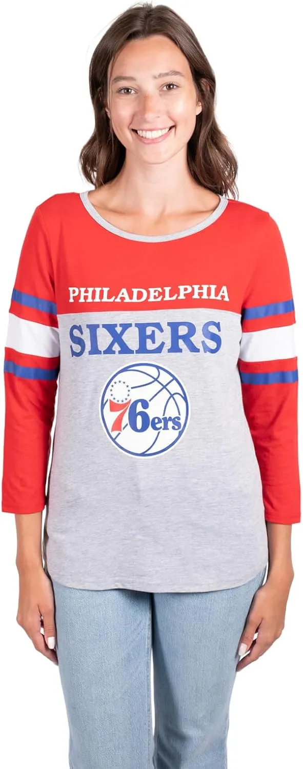 Ultra Game Women's NBA Official Raglan Baseball 3/4 Long Sleeve Shirt