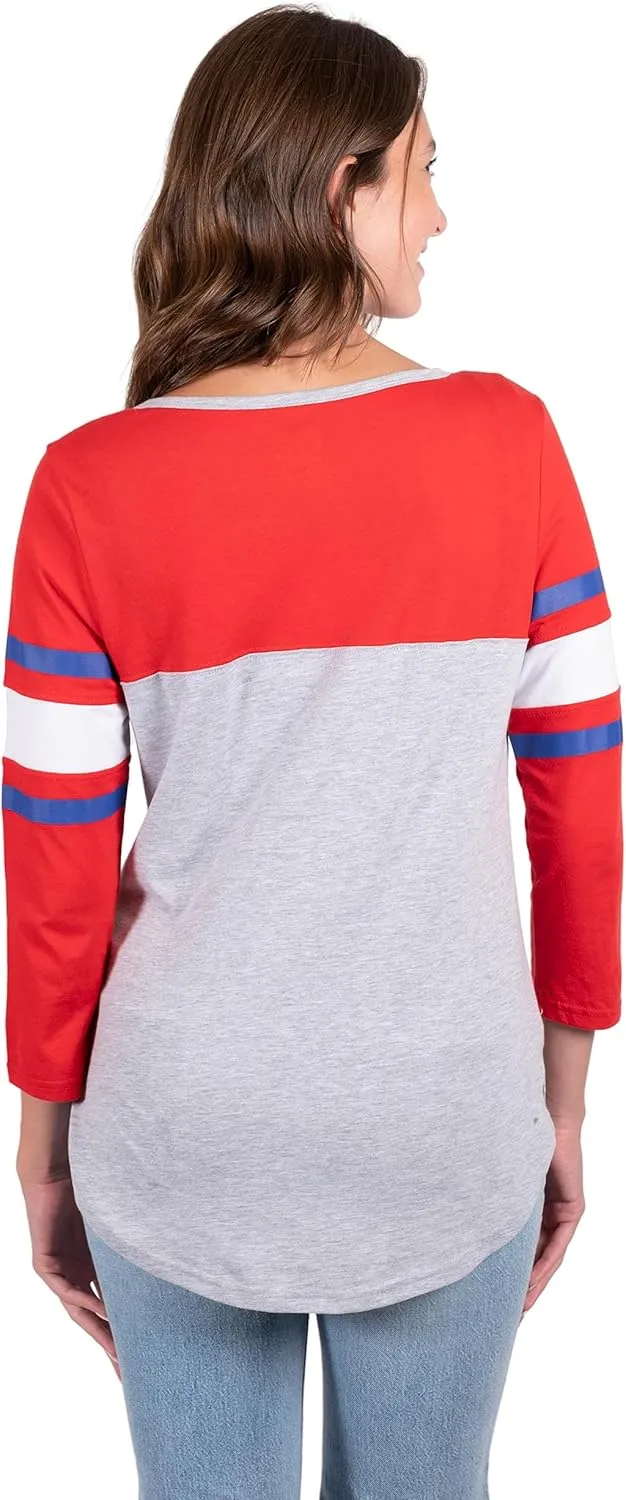 Ultra Game Women's NBA Official Raglan Baseball 3/4 Long Sleeve Shirt