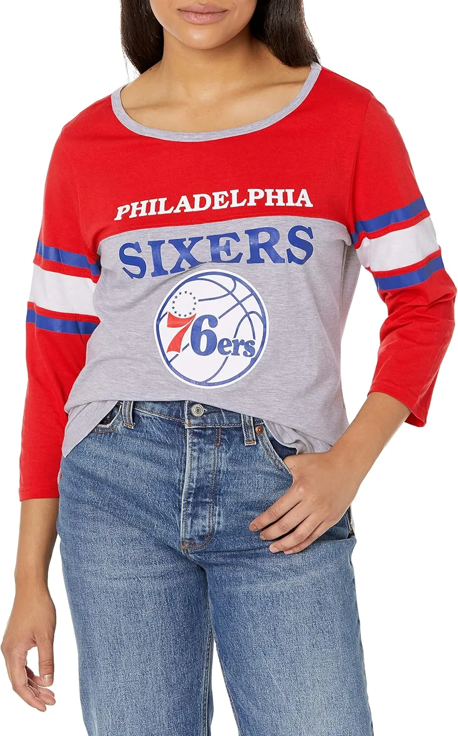 Ultra Game Women's NBA Official Raglan Baseball 3/4 Long Sleeve Shirt