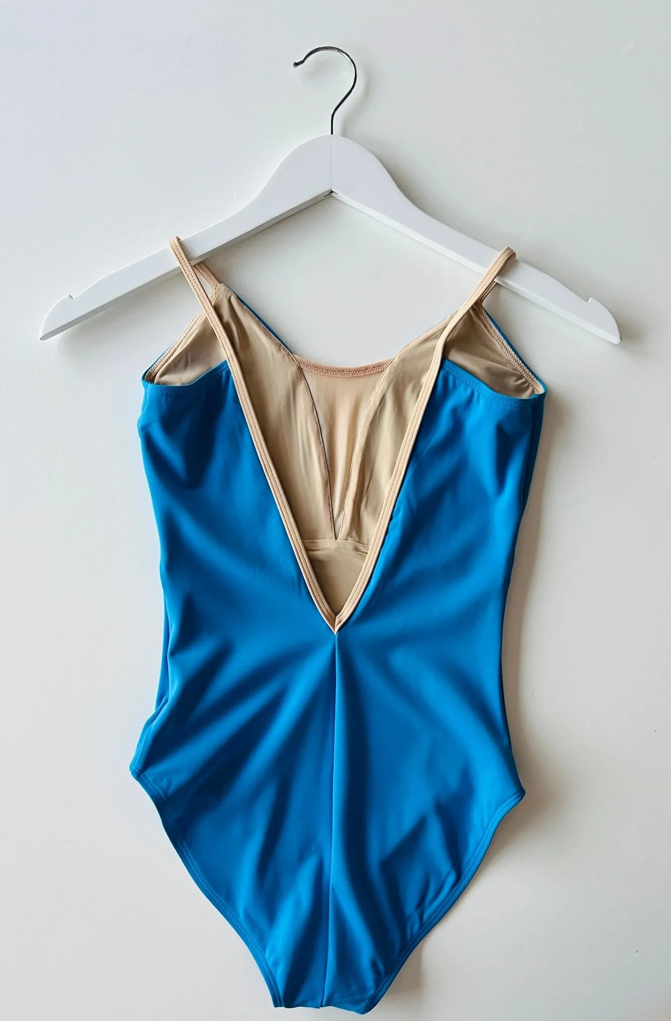 V Mesh Camisole Leotard - Bright Blue With Nude Straps