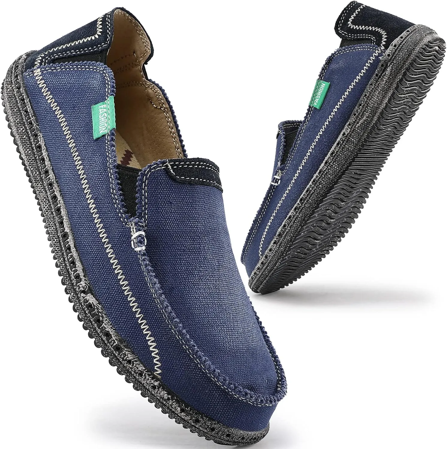 VILOCY Mens Slip on Deck Shoes Zero Drop Casual Canvas Loafer Vintage Flat Boat Shoes