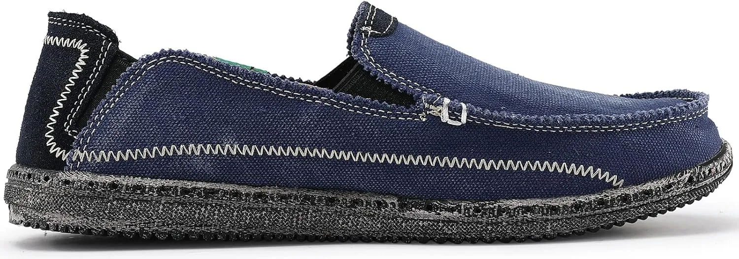 VILOCY Mens Slip on Deck Shoes Zero Drop Casual Canvas Loafer Vintage Flat Boat Shoes