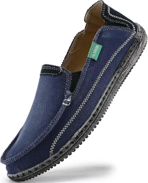 VILOCY Mens Slip on Deck Shoes Zero Drop Casual Canvas Loafer Vintage Flat Boat Shoes
