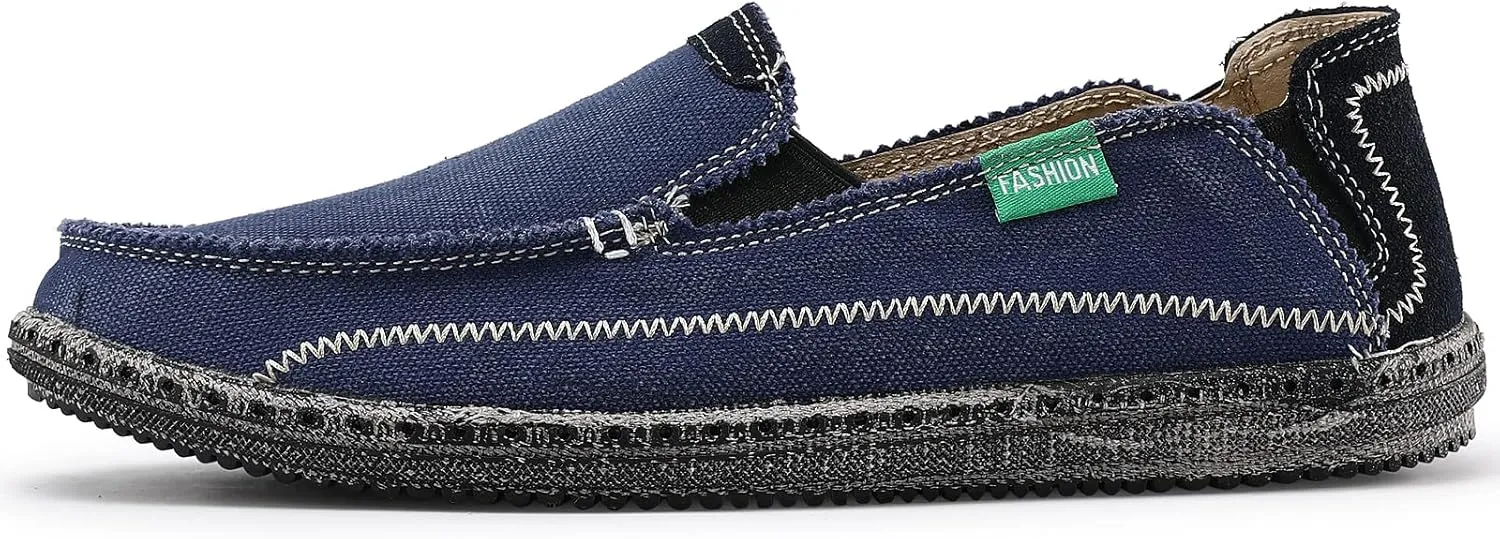 VILOCY Mens Slip on Deck Shoes Zero Drop Casual Canvas Loafer Vintage Flat Boat Shoes