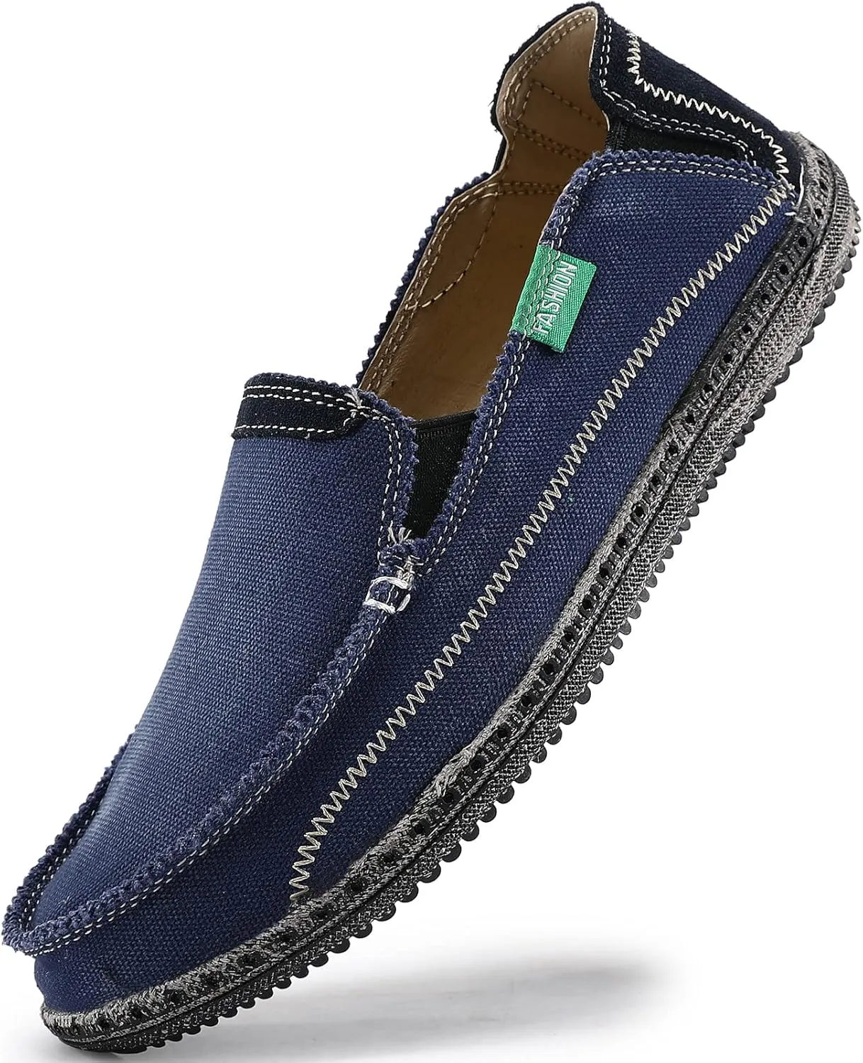 VILOCY Mens Slip on Deck Shoes Zero Drop Casual Canvas Loafer Vintage Flat Boat Shoes