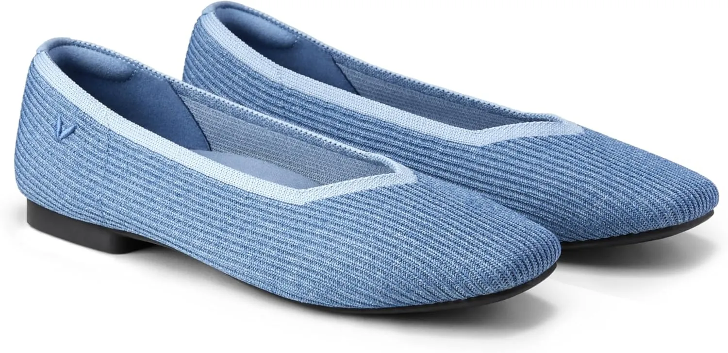 VIVAIA Margot 2.0 Women's Casual Flats Slip on Washable Ballet Flats Shoes Comfortable Square-Toe Style Denim Blue