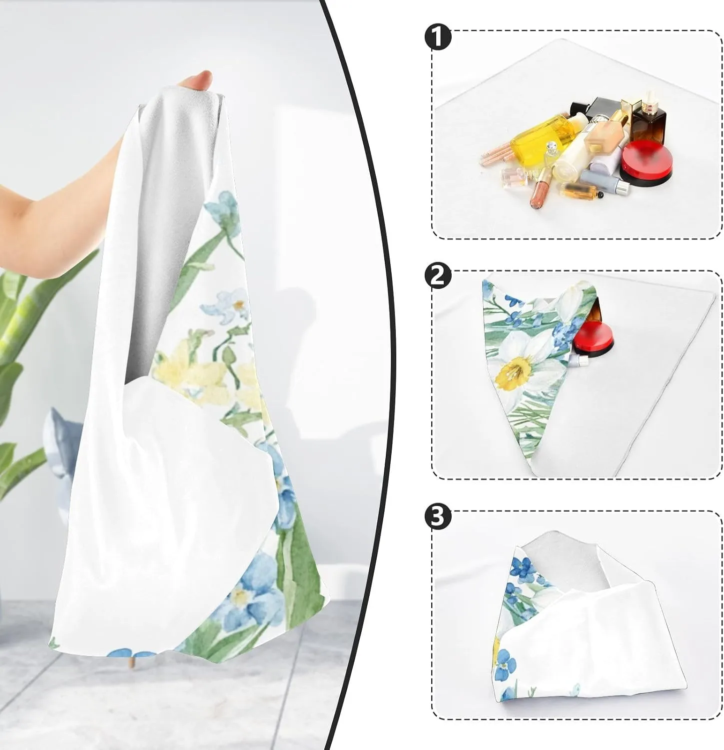 Watercolor Flower Beds Self-Adhesive Magic Cloth Makeup Bag, Portable Protective Cosmetic Pouch, Camera Lens Wrap, Scratch-Resistant Travel Organizer