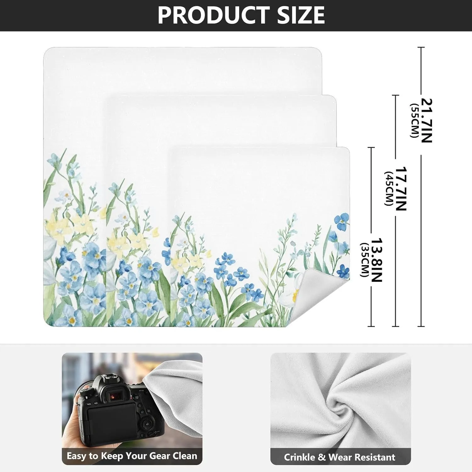 Watercolor Flower Beds Self-Adhesive Magic Cloth Makeup Bag, Portable Protective Cosmetic Pouch, Camera Lens Wrap, Scratch-Resistant Travel Organizer