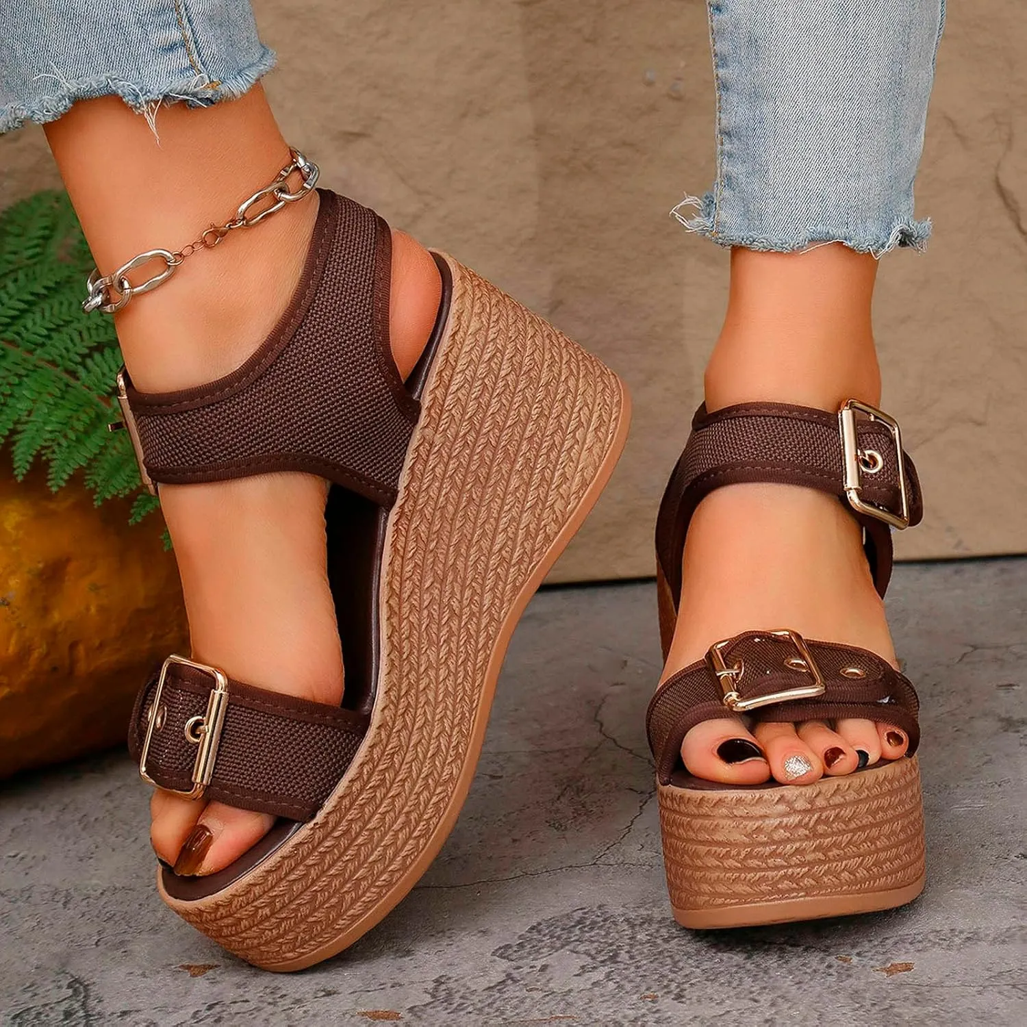 Waterproof Platform Sandals For Women 2025 Dressy Summer Casual Open Toe Chunky High Heel Buckle Strap Shoes Party Sandal
