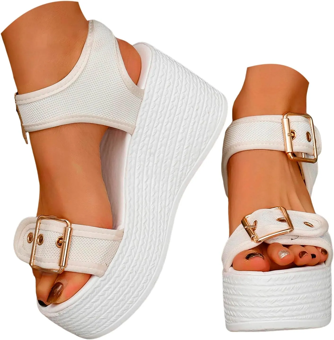 Waterproof Platform Sandals For Women 2025 Party Casual Wedges Sandal Double Buckle Strap Open Toe Chunky High Heel Shoes