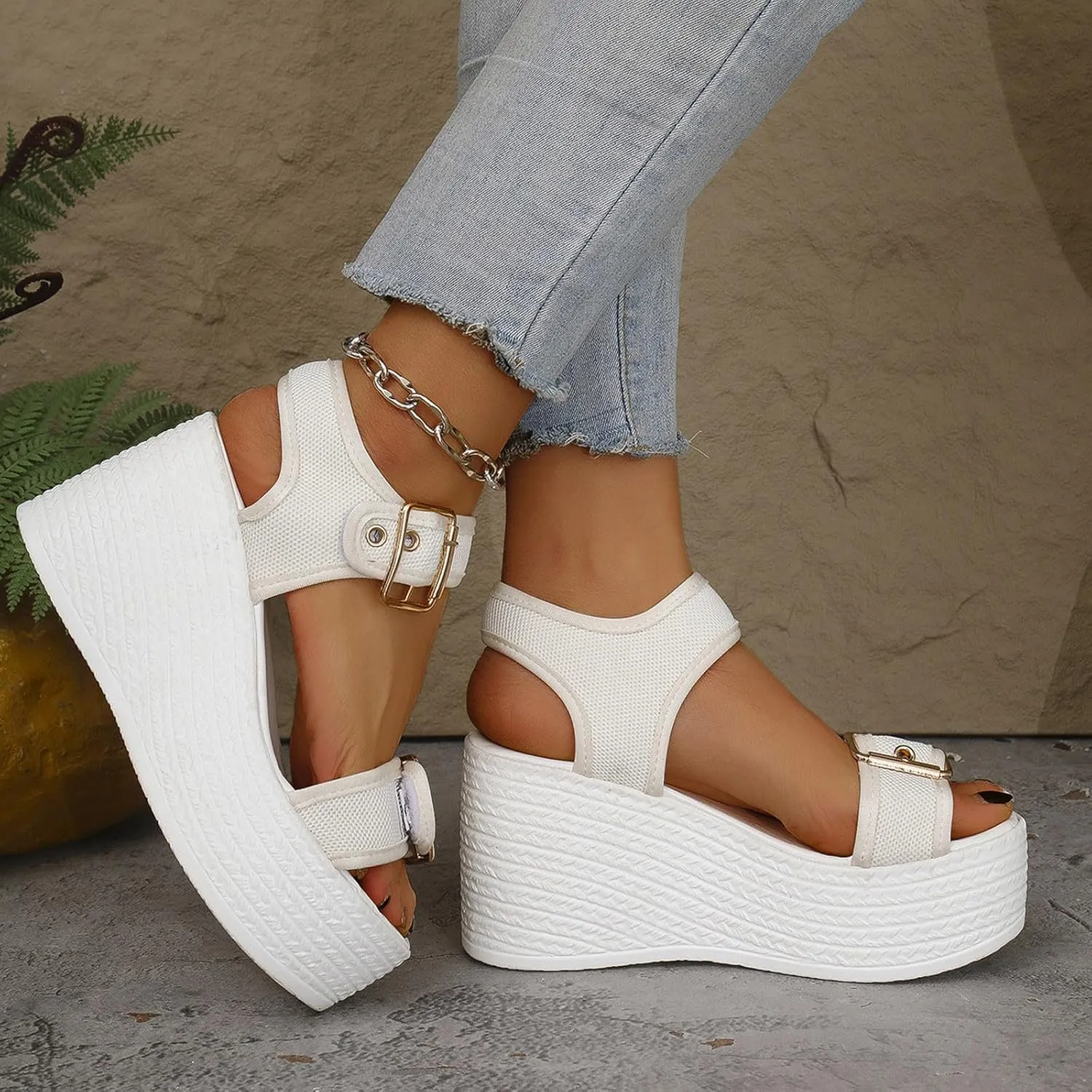 Waterproof Platform Sandals For Women 2025 Party Casual Wedges Sandal Double Buckle Strap Open Toe Chunky High Heel Shoes