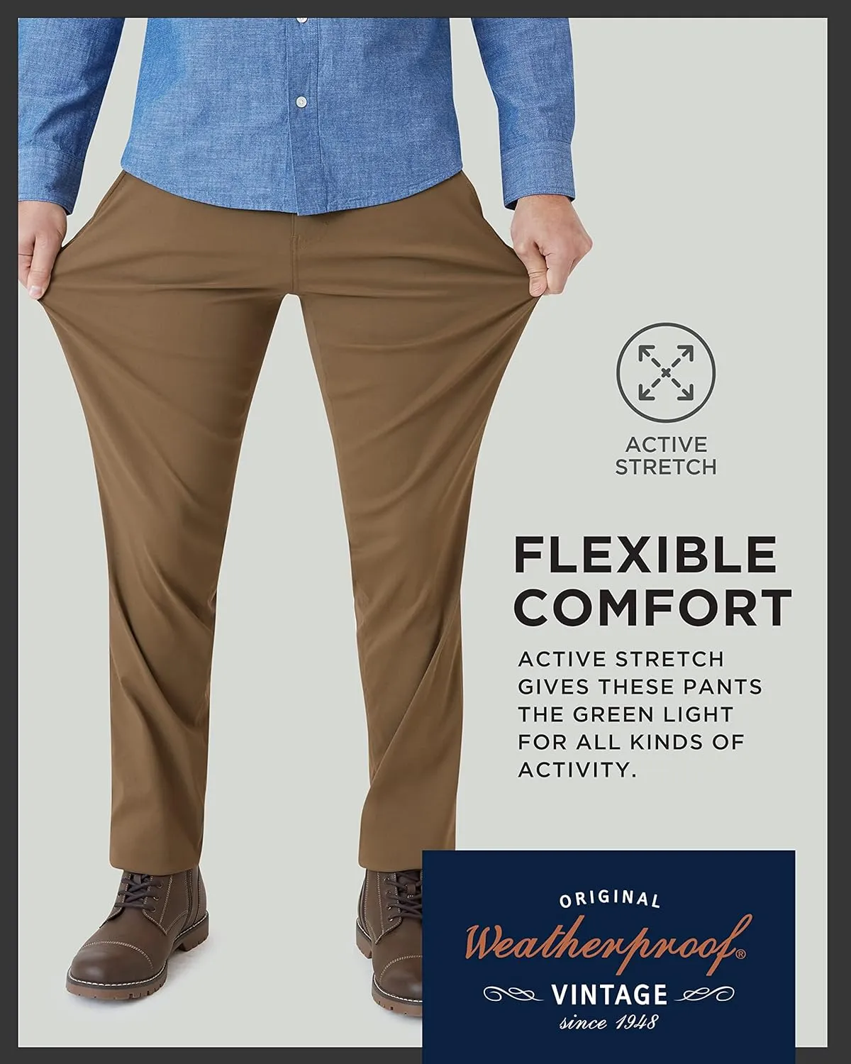 Weatherproof Vintage Men's Regular Fit Excursion Pants - Ultra Stretch Casual Flat Front Chino