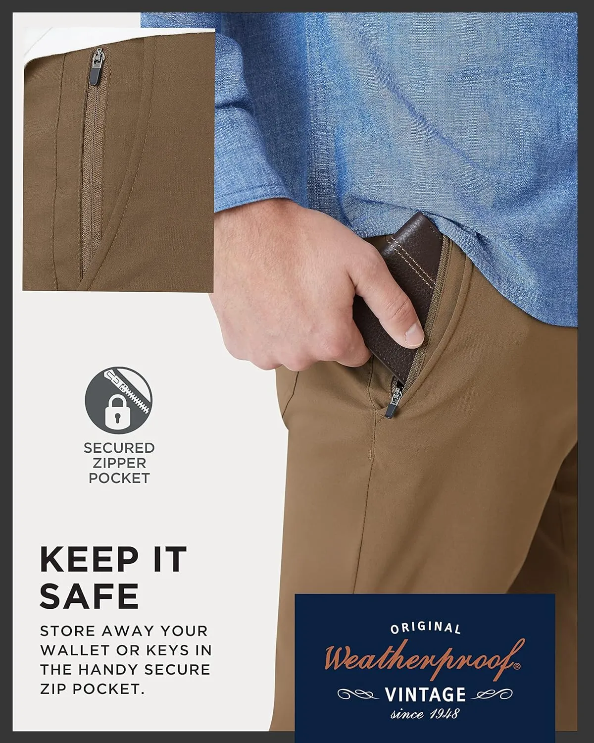 Weatherproof Vintage Men's Regular Fit Excursion Pants - Ultra Stretch Casual Flat Front Chino