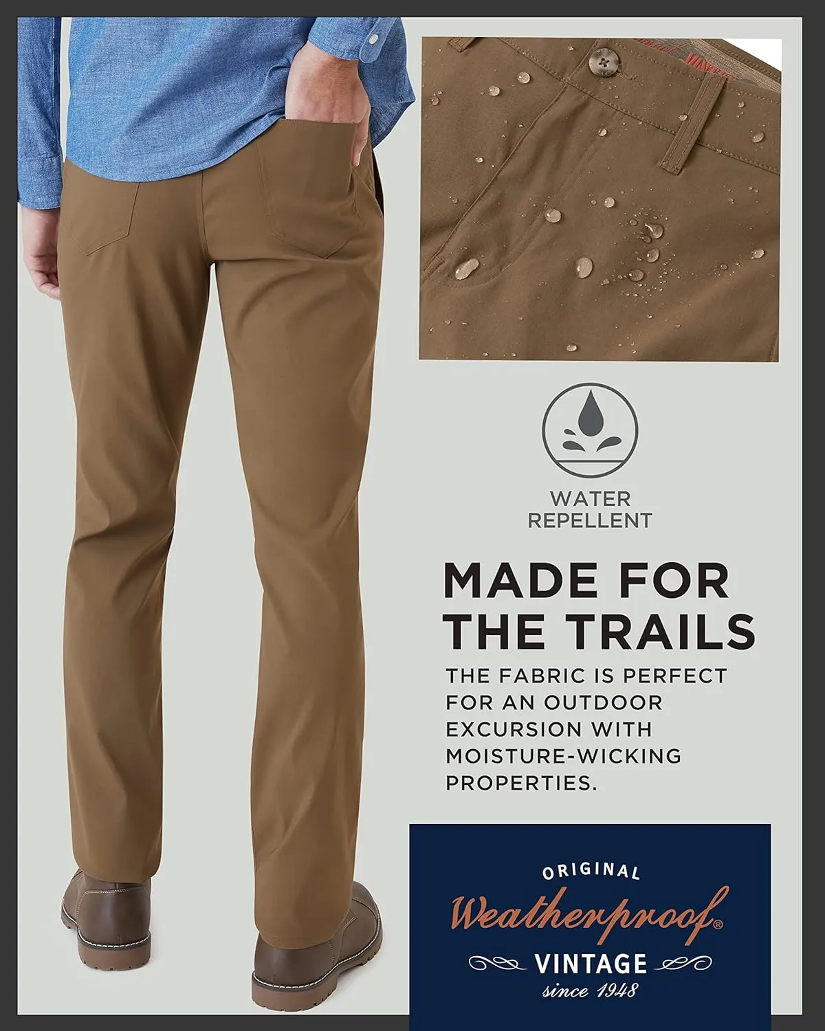 Weatherproof Vintage Men's Regular Fit Excursion Pants - Ultra Stretch Casual Flat Front Chino