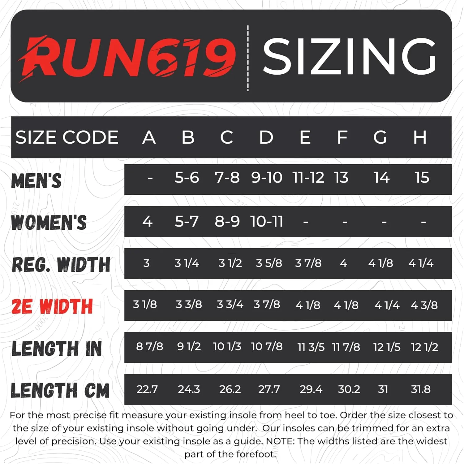 Wide Run 619 Shoe Insoles - Zero Drop Profile, Traditional Shape, Foot Forming, Wide Width - Thin, Firm, Flat Shoe Inserts - Men's 11-12
