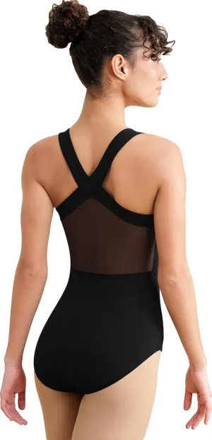 Women Dance Leotard Adult Ballet Tank, Gymnastic Dancewear with Crisscross Straps, Mesh Splicing Back