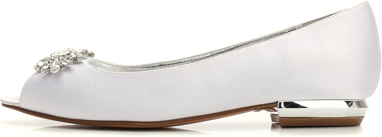 Women's Ballerina Ballet Flats Ladies Satin Sexy Peep Toe Low Heel Flat Office Work Smart Slip on Shoes