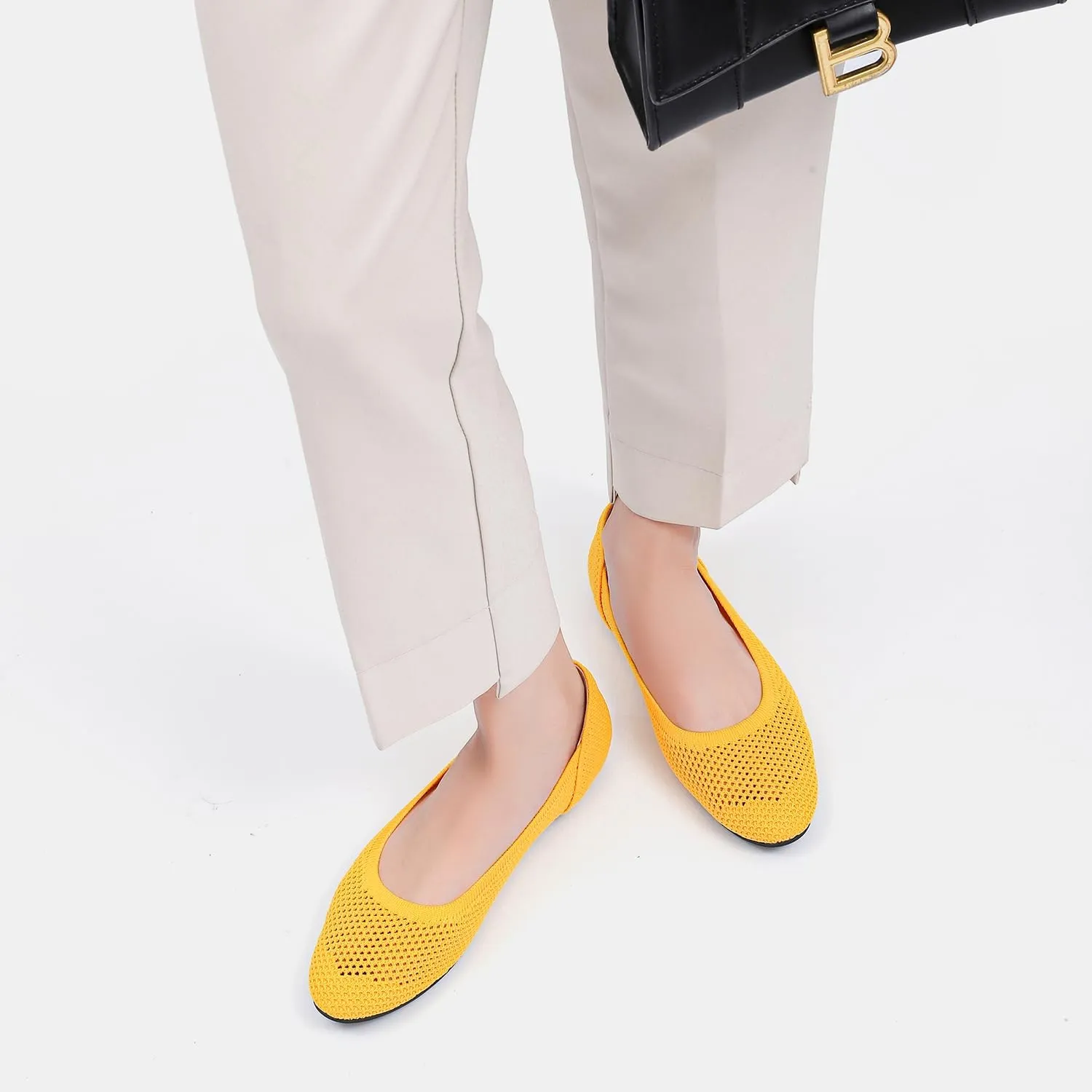 Women’s Ballet Flat Shoes Knit Dress Round Toe Slip On Breathable Classic Hollowed Out Walking Comfortable Casual Soft Shoes