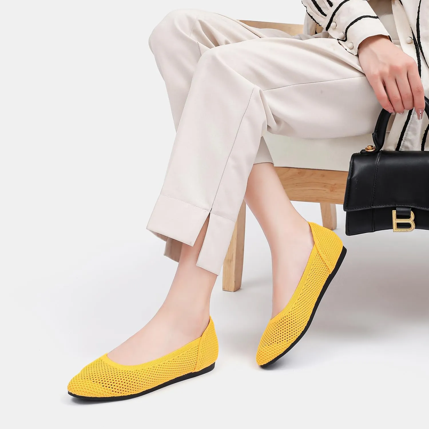 Women’s Ballet Flat Shoes Knit Dress Round Toe Slip On Breathable Classic Hollowed Out Walking Comfortable Casual Soft Shoes