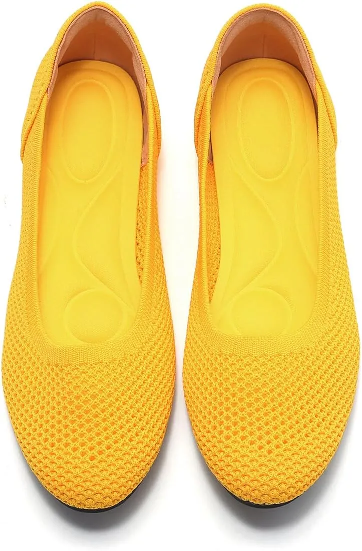 Women’s Ballet Flat Shoes Knit Dress Round Toe Slip On Breathable Classic Hollowed Out Walking Comfortable Casual Soft Shoes