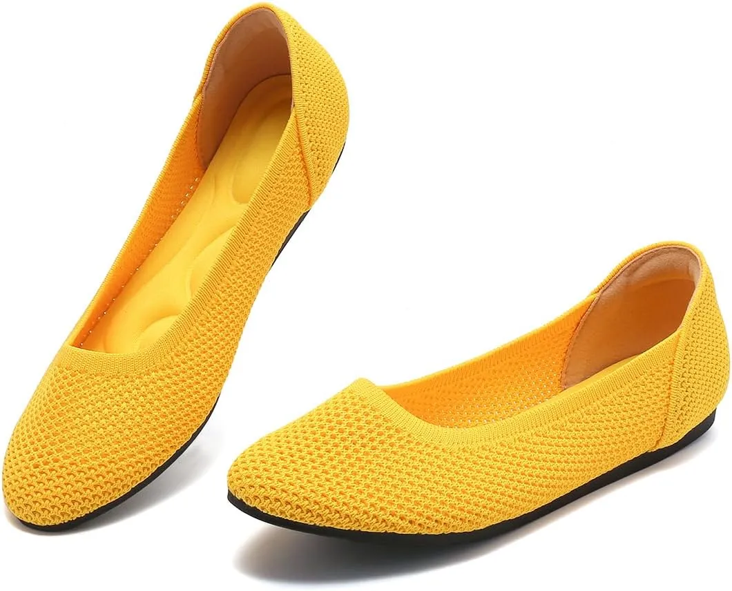Women’s Ballet Flat Shoes Knit Dress Round Toe Slip On Breathable Classic Hollowed Out Walking Comfortable Casual Soft Shoes