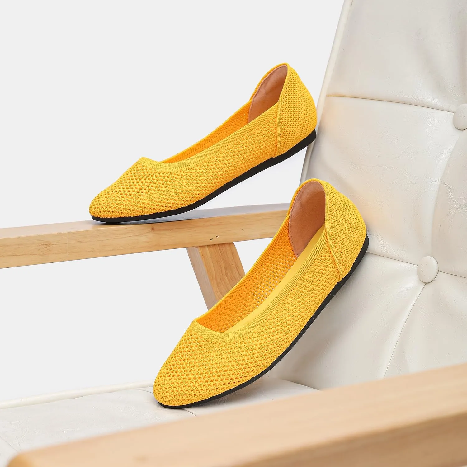 Women’s Ballet Flat Shoes Knit Dress Round Toe Slip On Breathable Classic Hollowed Out Walking Comfortable Casual Soft Shoes