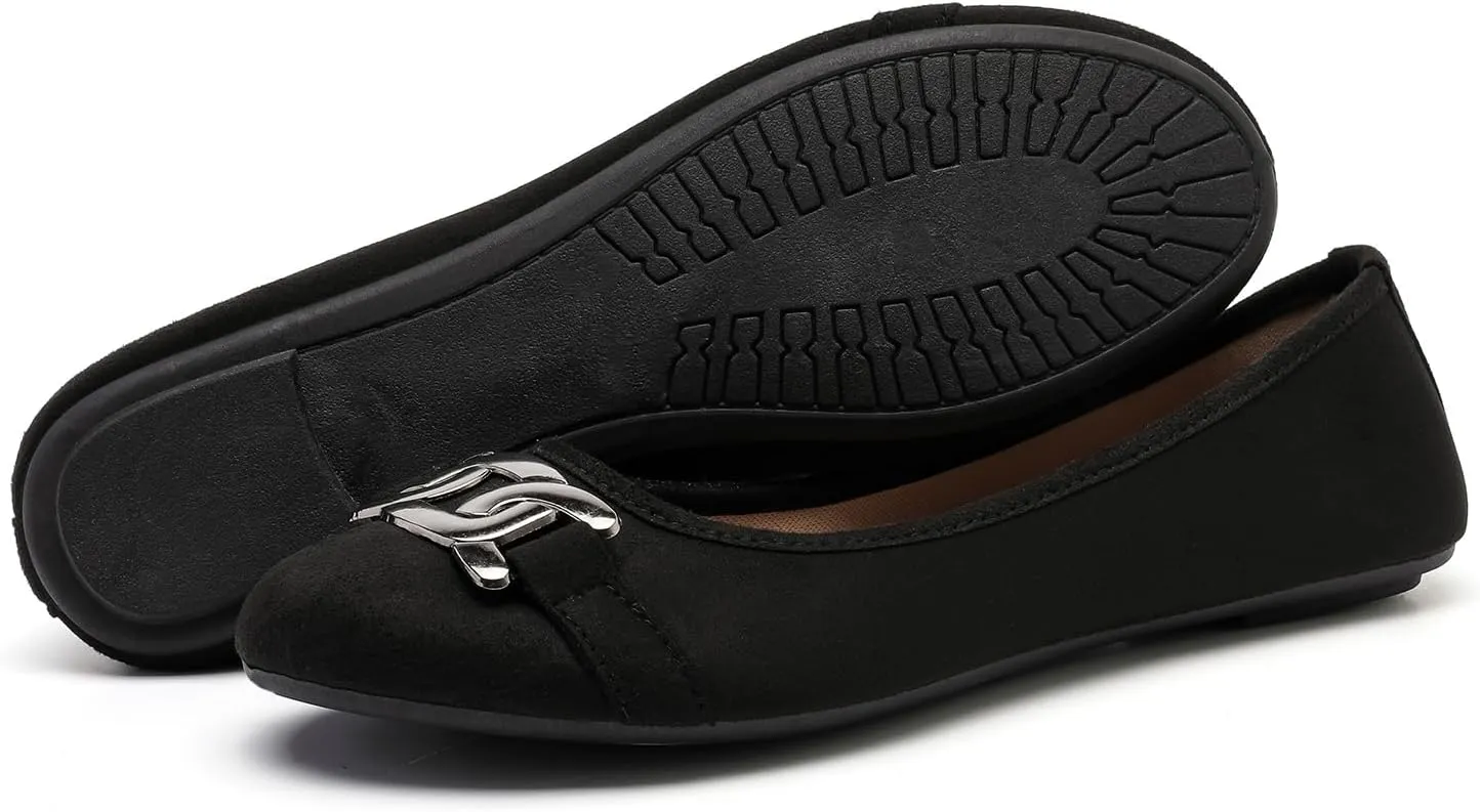 Women's Ballet Flats Dress Shoes for Women, Women Classic Round Toe Slip On Flat Walking Shoes, Women Casual Comfortable Soft Knit Black Leopard Flats Shoes