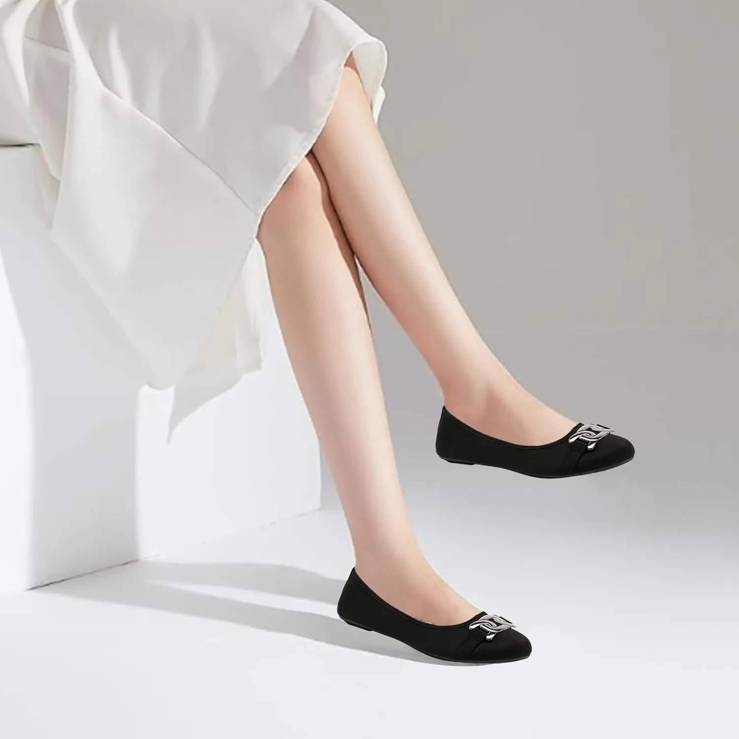 Women's Ballet Flats Dress Shoes for Women, Women Classic Round Toe Slip On Flat Walking Shoes, Women Casual Comfortable Soft Knit Black Leopard Flats Shoes