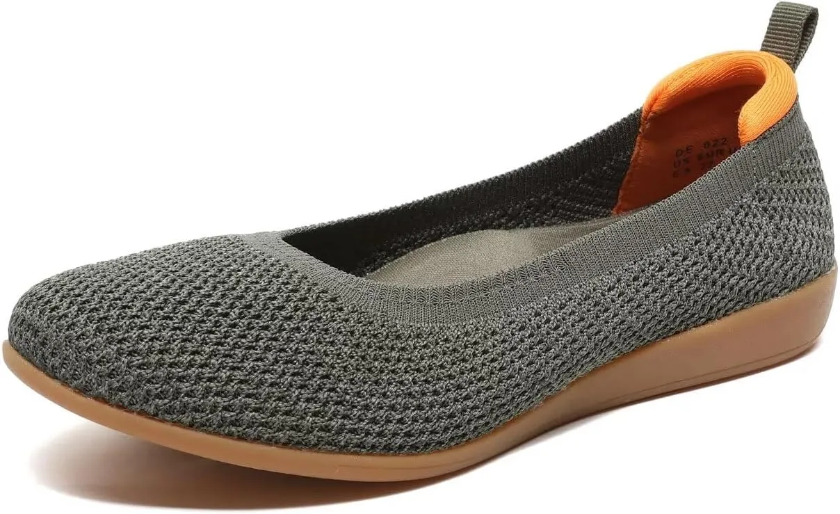 Women's Ballet Flats Knit Dress Shoes Soft Work Comfort Ballerina Slip-on Walking Shoes with Arch Support