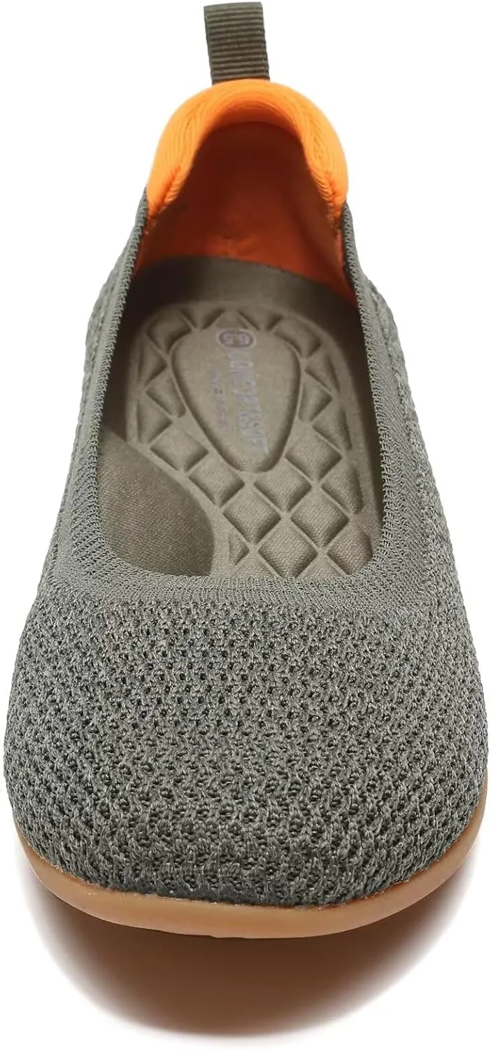 Women's Ballet Flats Knit Dress Shoes Soft Work Comfort Ballerina Slip-on Walking Shoes with Arch Support