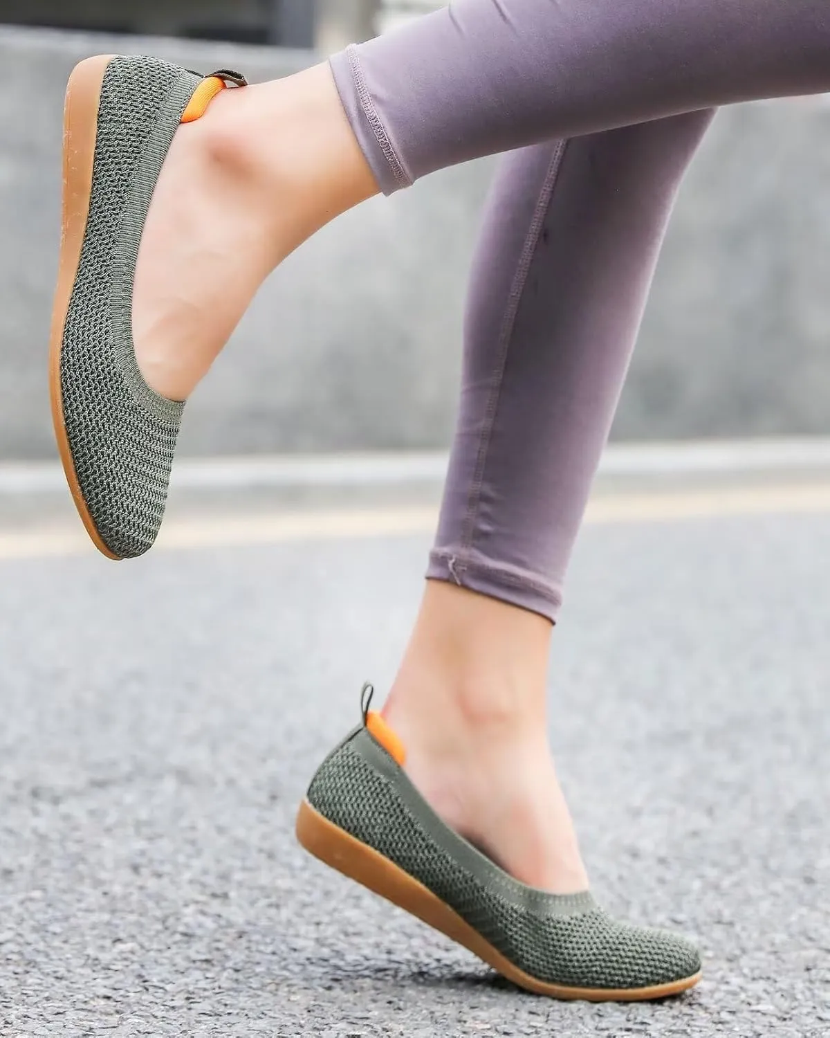 Women's Ballet Flats Knit Dress Shoes Soft Work Comfort Ballerina Slip-on Walking Shoes with Arch Support
