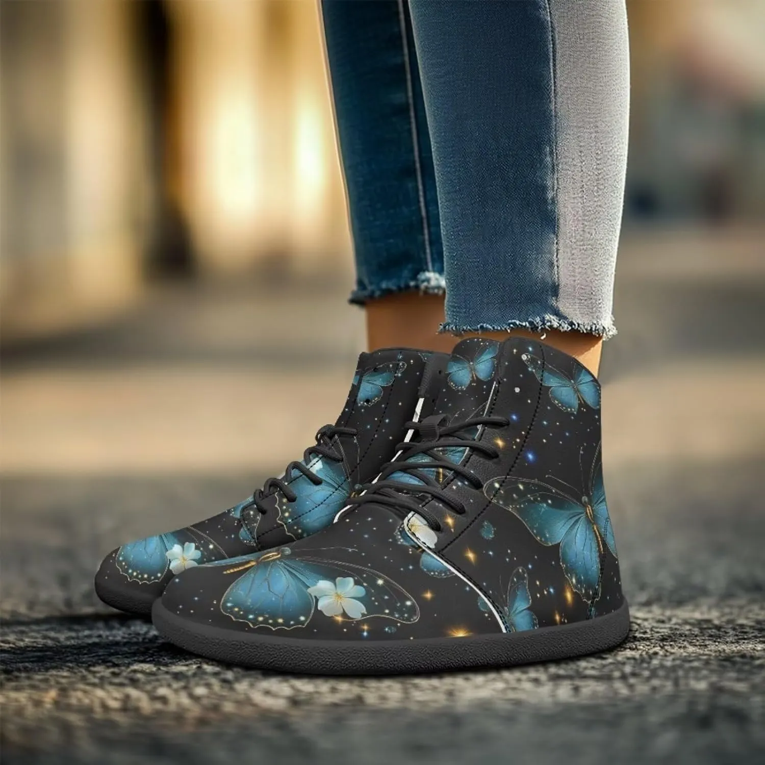 Women's Butterfly High Tops Walking Shoes PU Leather Running Sneakers Business Trainer Sneaker