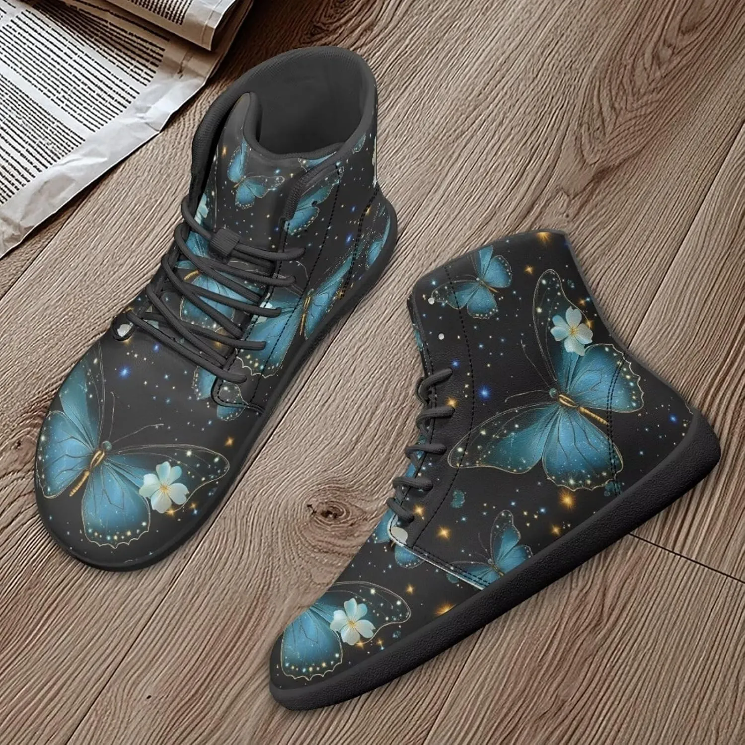 Women's Butterfly High Tops Walking Shoes PU Leather Running Sneakers Business Trainer Sneaker