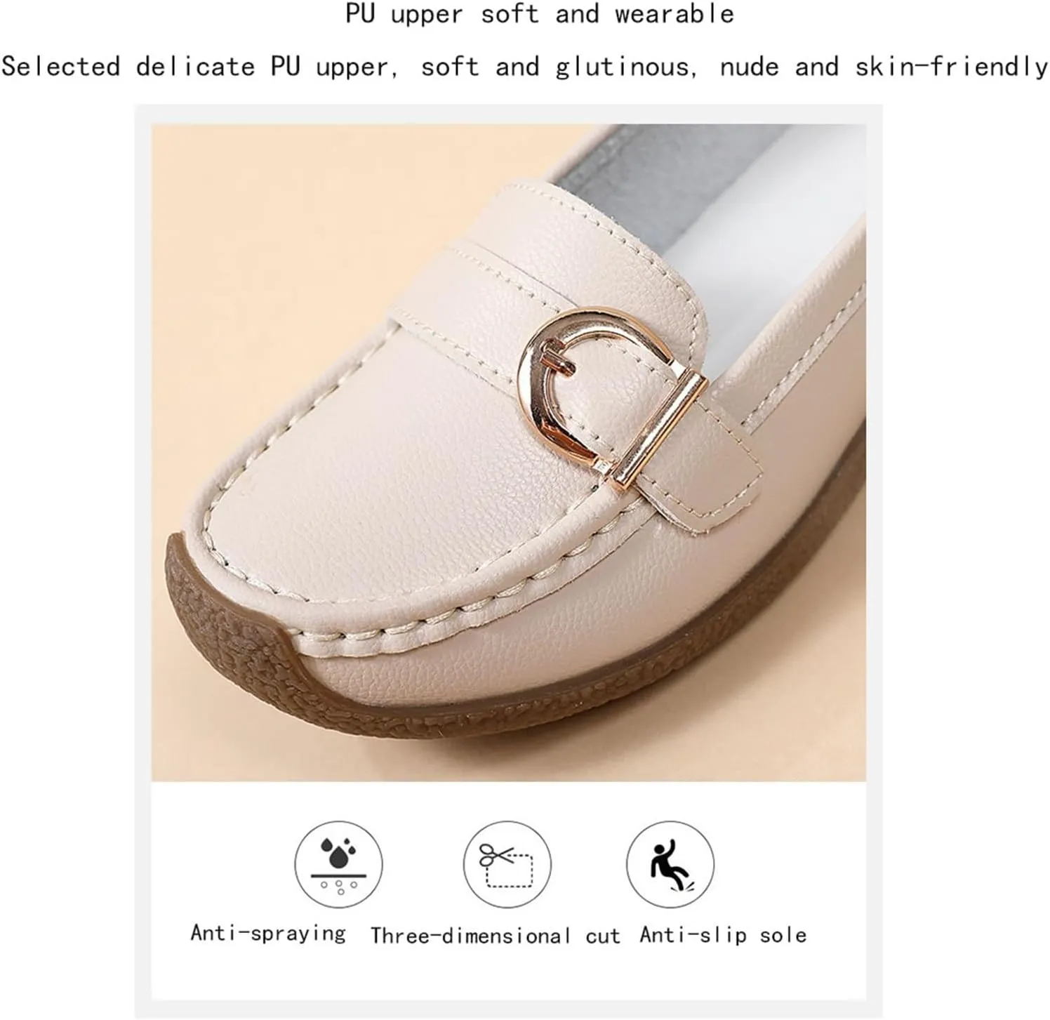 Womens Casual Non-Slip Slip-On Breathable Leather Walking Wedge Moccasin, Comfortable Soft Bottom Non Tiring Feet Nurse Working Loafers Shoes, for Medical Workers