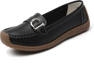 Womens Casual Non-Slip Slip-On Breathable Leather Walking Wedge Moccasin, Comfortable Soft Bottom Non Tiring Feet Nurse Working Loafers Shoes, for Medical Workers