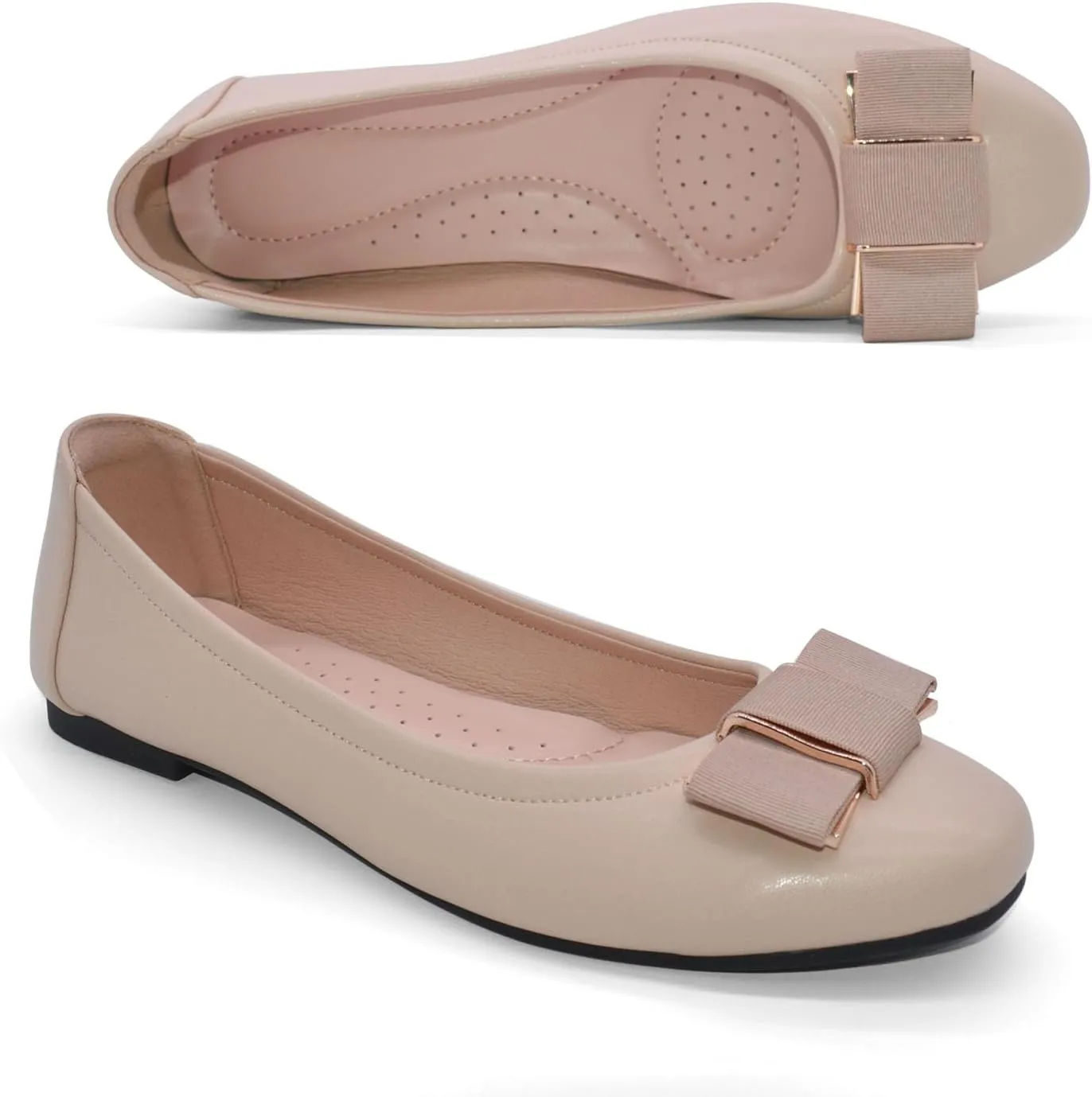 Women's Flat Bow Slip on Memory Foam Comfortable Walking Office Wear to Work Dress Shoes for Women