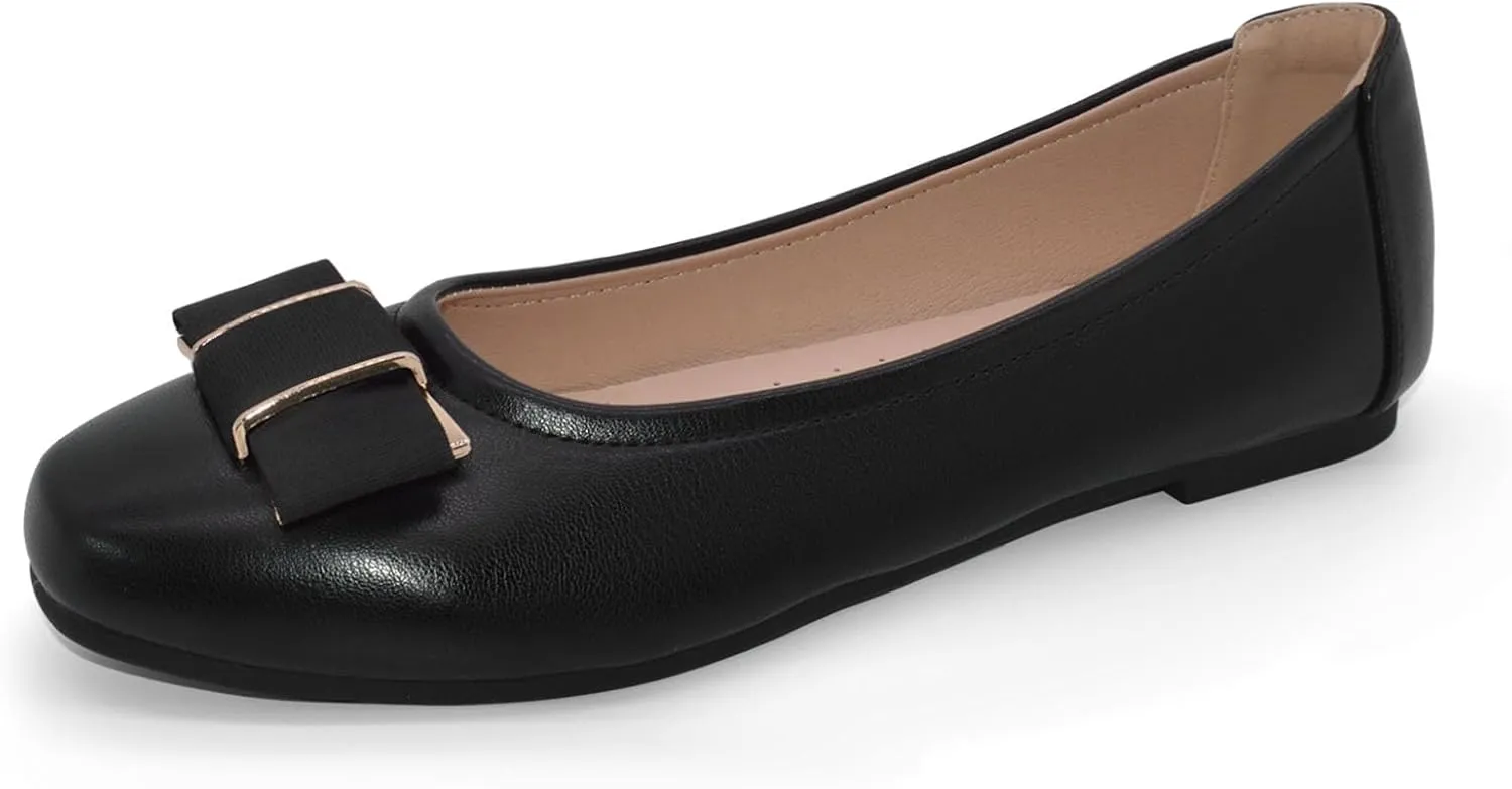 Women's Flat Bow Slip on Memory Foam Comfortable Walking Office Wear to Work Dress Shoes for Women