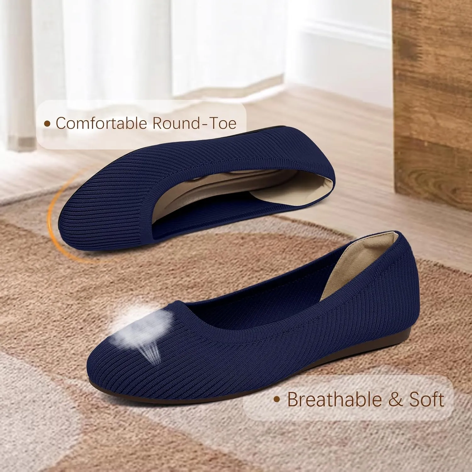 Women's Flats Shoes Round Toe Ballet Knit Comfortable Dressy Flat