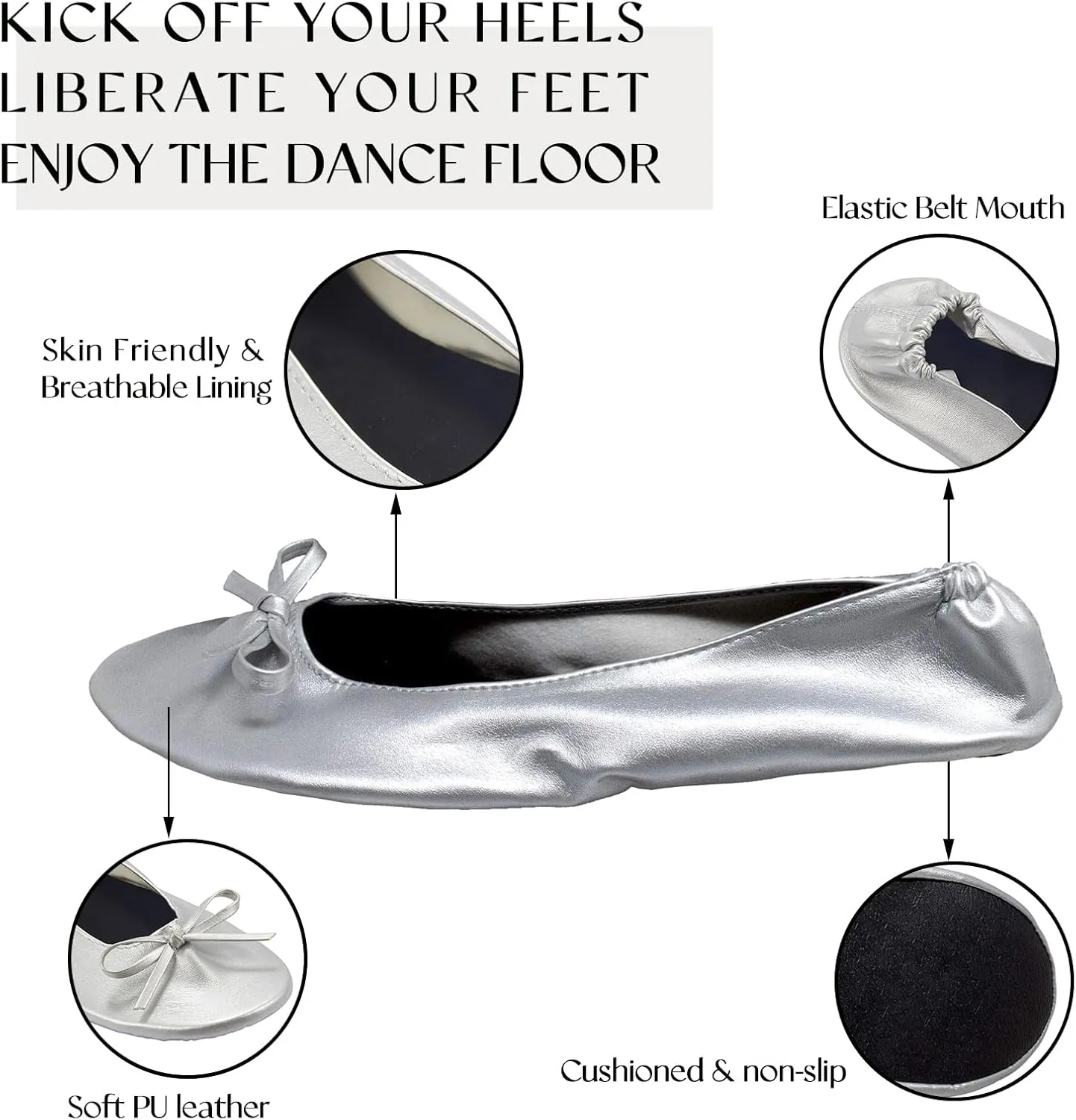 Women's Foldable Flats, Portable Ballet Flat Roll Up Slipper Shoes with Travel Pouch Bag for Ballerina Wedding