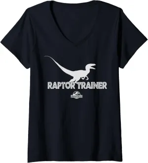 Womens Jurassic World Raptor Trainer Silhouette V-Neck T-Shirt