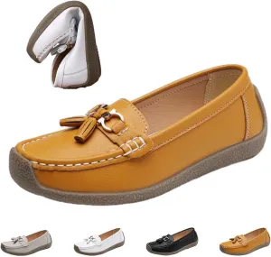 Women's Loafers Flat Metal Buckle Comfortable Lightweight Loafers Leather Slip-on Outdoor Driving Moccasion Boat Shoes for Women