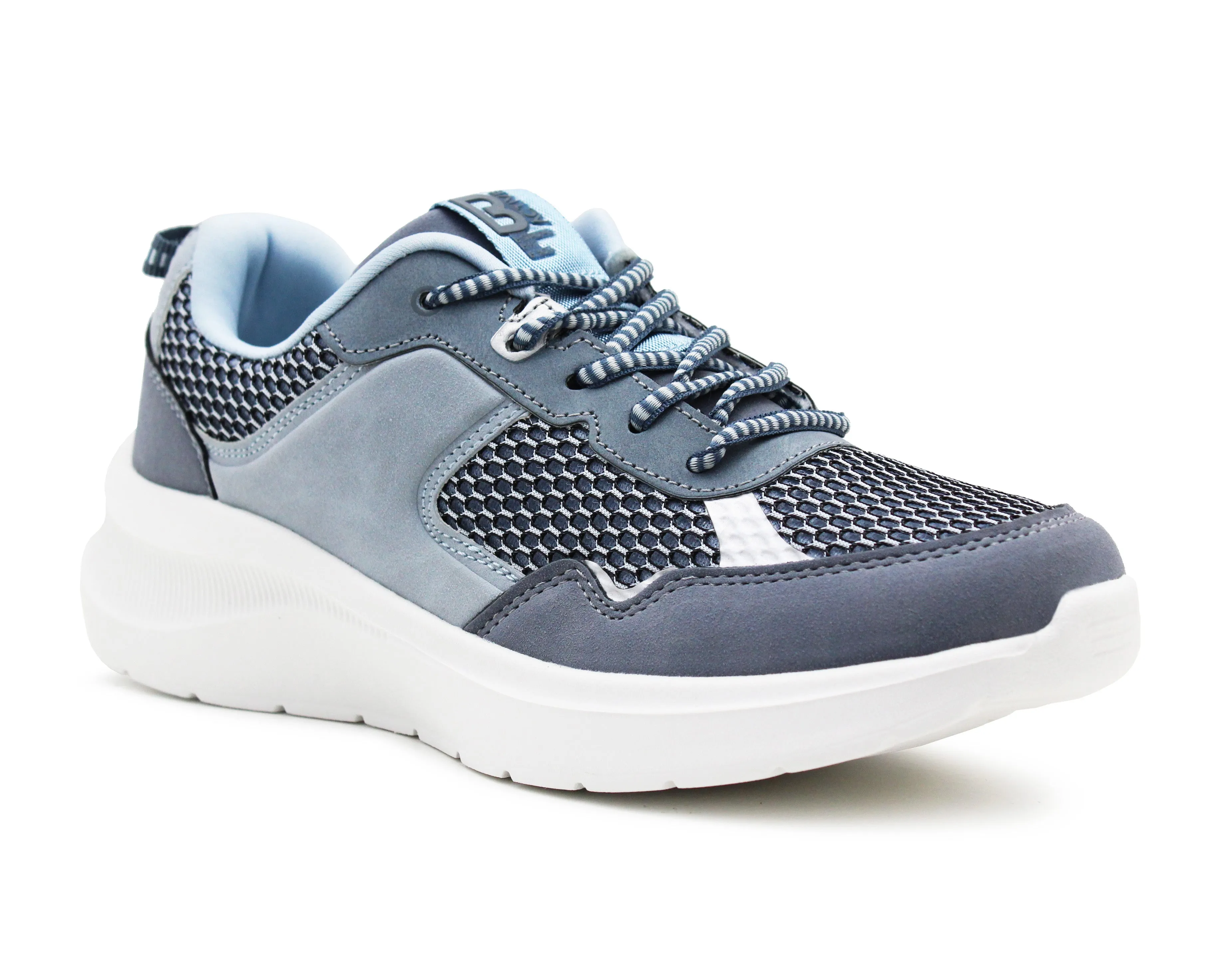 Womens Memory Foam Trainers Blue Grey Lace Up Lightweight Breathable Sneakers Fitness Running Fashion Trainers
