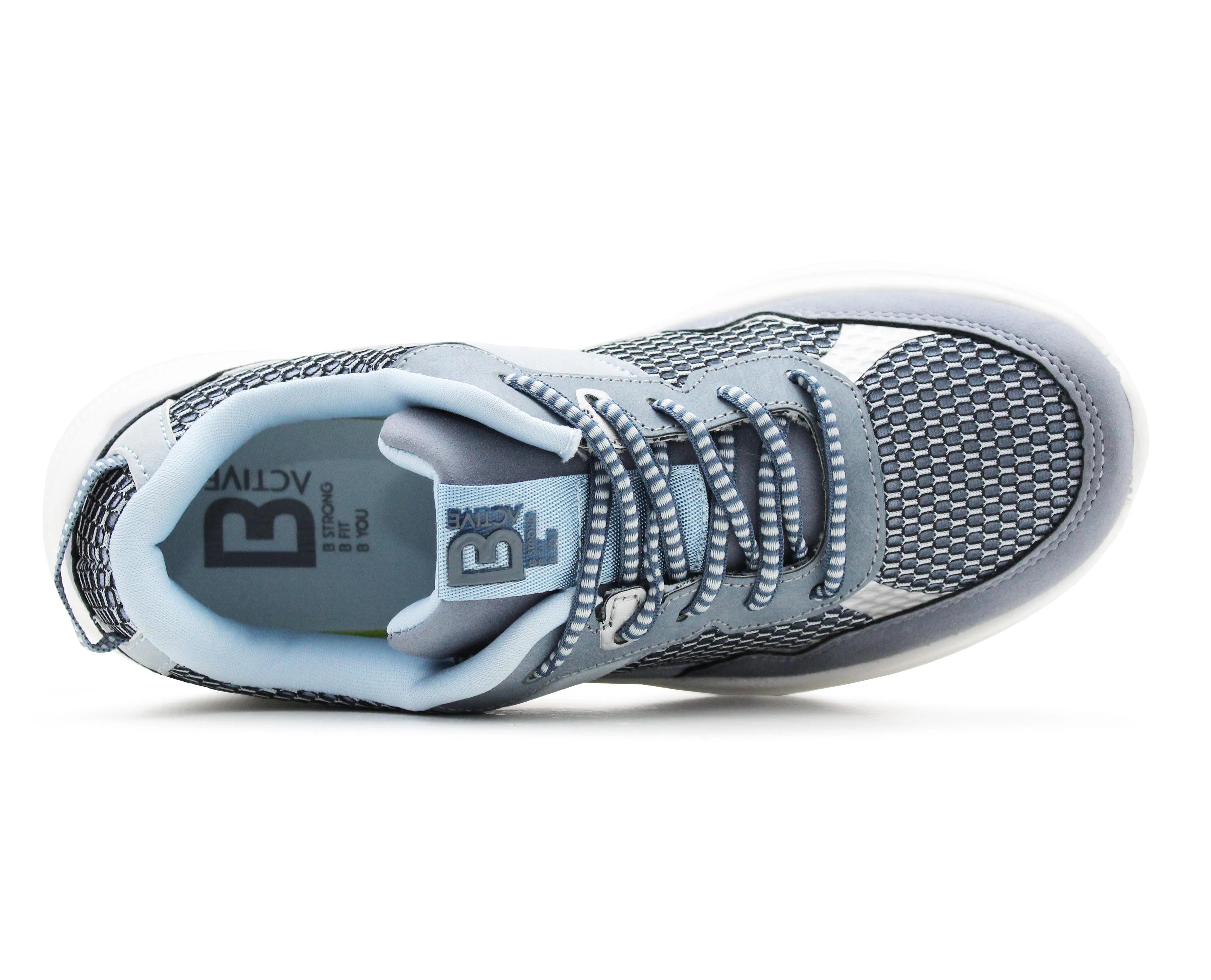Womens Memory Foam Trainers Blue Grey Lace Up Lightweight Breathable Sneakers Fitness Running Fashion Trainers