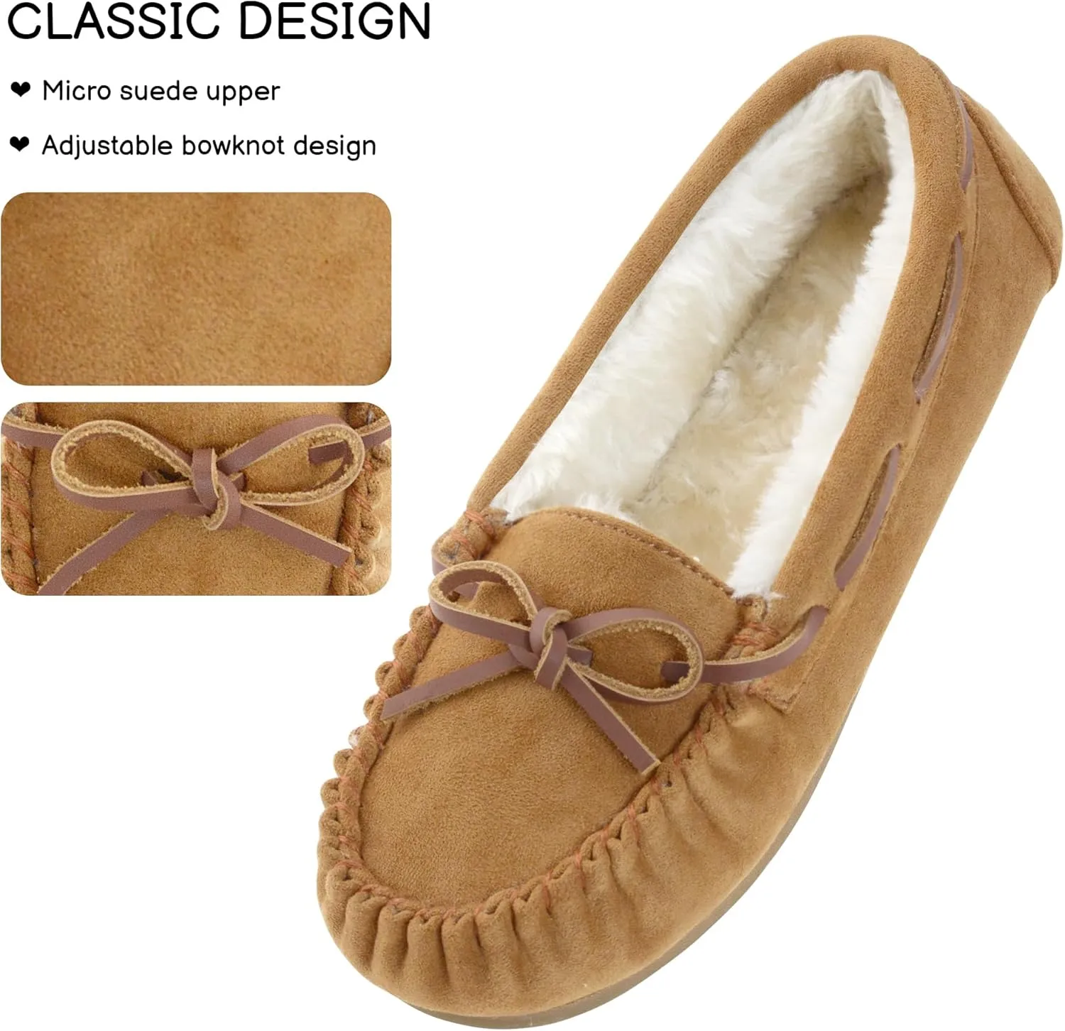 Womens Moccasin Slippers Micro Suede Cozy Indoor Outdoor House Shoes
