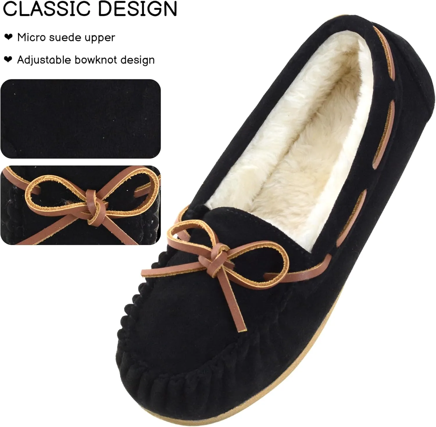 Womens Moccasin Slippers Micro Suede Cozy Indoor Outdoor House Shoes